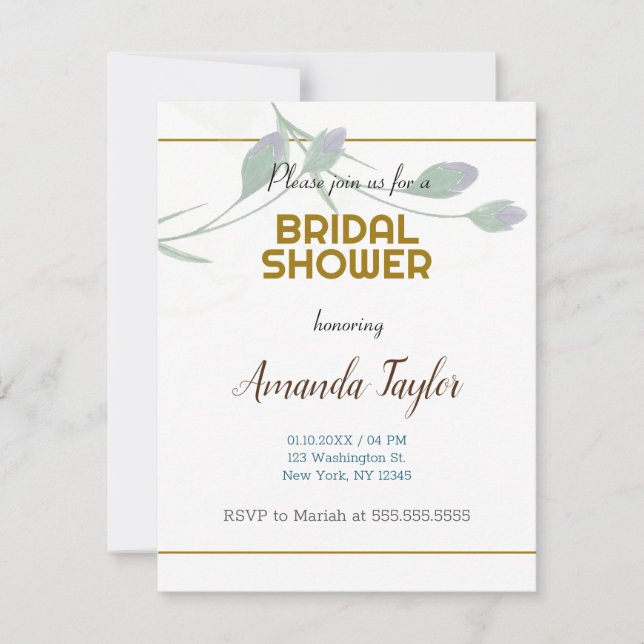 Guld Vit Färg Blommig Minimalistisk Bröllopsdusch OSA Kort (Framsida)