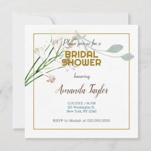 Guld Vit Färg Blommig Minimalistisk Bröllopsdusch Spara Datumet