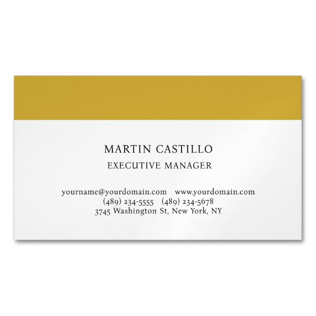 Guld Vit Färg Modern Professionell Serif-teckensni Magnetiska Visitkort (Framsida)