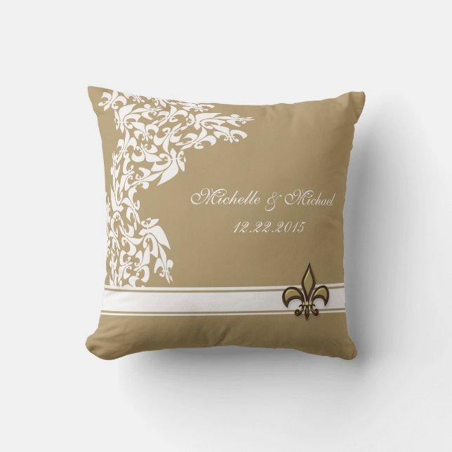 Guld- Vit Fleur de Lis Minnessak kudder Kudde (Framsida)