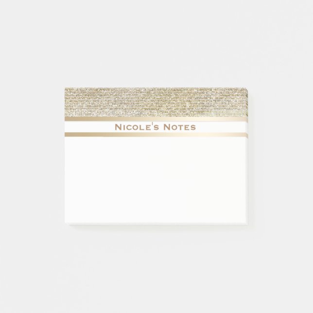 Guld Vit Glitter Glam Trendig Personlig Post-it Block (Framsida)