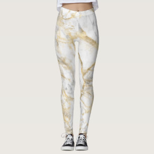 Guld Vit Grå Marmor Mönster Yoga Kvinnors Leggings