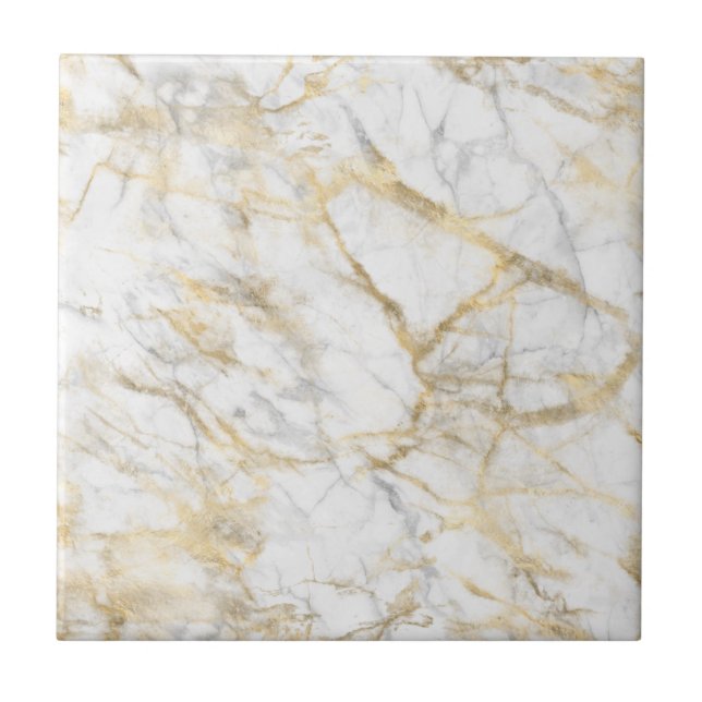 Guld Vit Grå Marmor Trendig Modern Chic Stylish Kakelplatta (Framsidan)