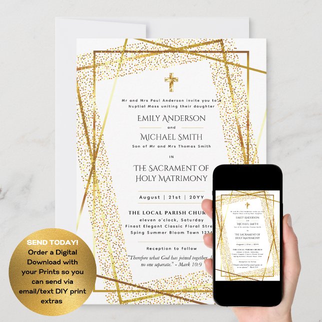 Guld Vit katolsk nuptialmassa Bröllop Inbjudningar (Skapare uppladdad)