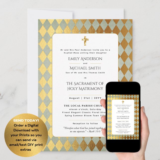 Guld Vit katolsk nuptialmassa Bröllop Inbjudningar (Skapare uppladdad)
