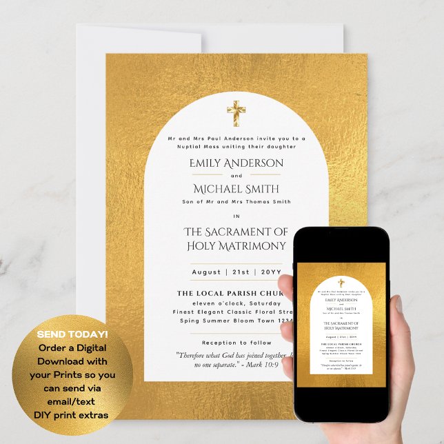 Guld Vit katolsk nuptialmassa Bröllop Inbjudningar (Skapare uppladdad)