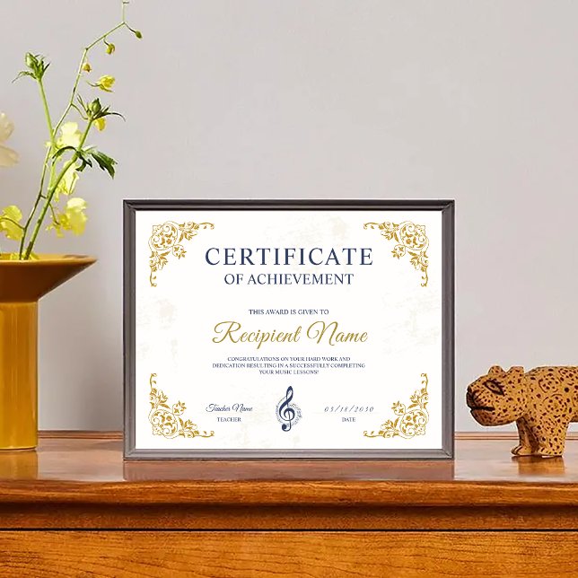 Guld Vit Klassisk Ram Musikutmärkelsecertifikat  (Gold White Classy Frame Music Award Certificate )