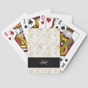 Guld & Vit Marmor med Svart Monogram Lyx Casinokort