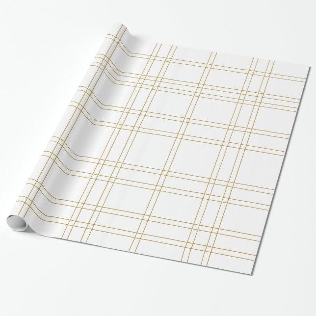 Guld & Vit Minimal Modern Plaid Ren Mönster Presentpapper (Utrullad)