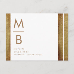 Guld & Vit Modern Monogram Spara Datum Vykort
