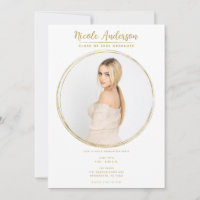 Guld & Vit Modern Rund Foto Examen Fest
