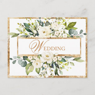 Guld Vit Monogram Blommig Bröllop Spara Datum Vykort