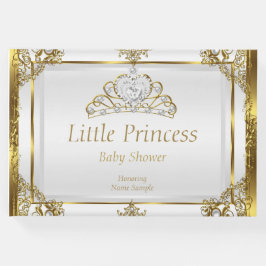 Guld Vit Pärla Prinsessa Baby Shower Gästböcker