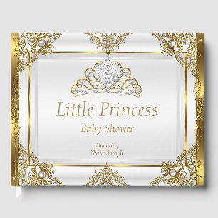 Guld Vit Pärla Prinsessa Baby Shower Gästböcker