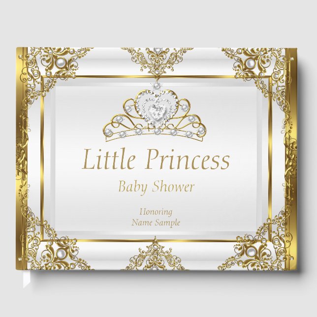 Guld Vit Pärla Prinsessa Baby Shower Gästböcker (Framsida)