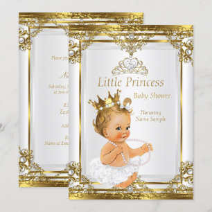 Guld Vit Pärla Prinsessa Bebis Baby Shower Blond B Inbjudningar