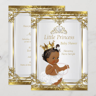 Guld Vit Pärla Prinsessa Bebisdopp Etnisk Inbjudningar