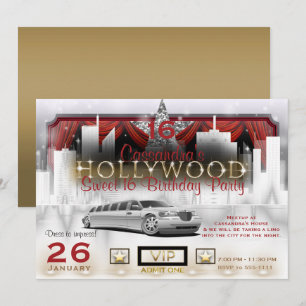 Guld Vit & Röd Stadsljus Limo Hollywoods Fest Inbjudningar