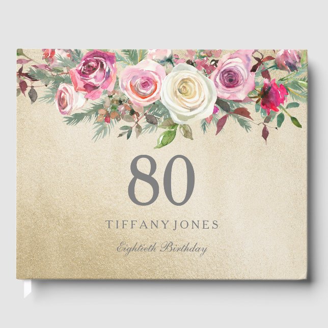 Guld Vit ros Blommigt 80:e födelsedagsgästen Bok (Framsida)