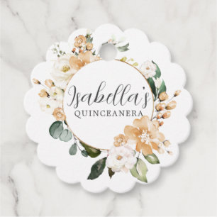 Guld Vit ros Blommigt Personlig Quinceanera Gåvor Etiketter