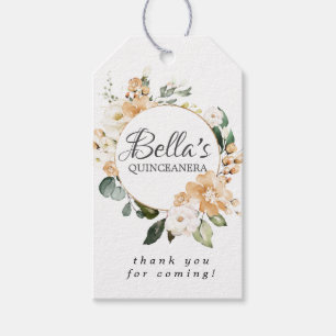 Guld Vit ros Blommigt Quinceanera Favor Presentetikett