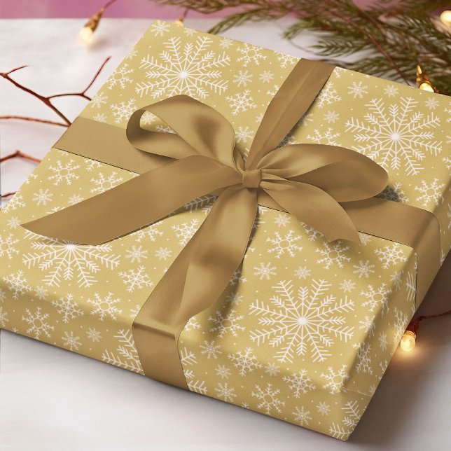 Guld Vit Snöflinga Jul Vinter Pa Presentpapper (Skapare uppladdad)
