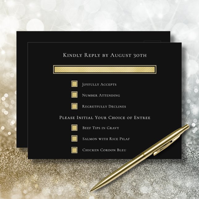 Guld Vit Svart bakgrund Meny Val RSVP-kort  (Skapare uppladdad)