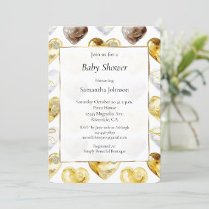 Guld Vita Chokladhjärtan Baby Shower Inbjudningar