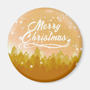 Guld Vita fredliga Snö-skogen God jul Magnet