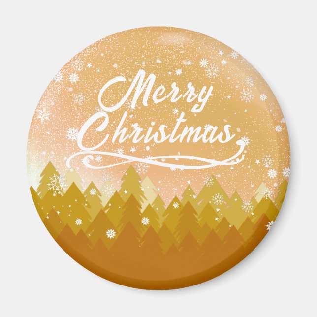 Guld Vita fredliga Snö-skogen God jul Magnet (Framsidan)