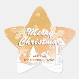 Guld Vita Hus Snöflingor God Jul Stjärnformat Klistermärke