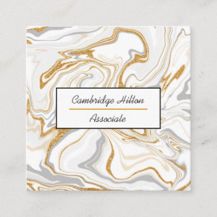 Guld, Vita och Grått Marble Swirls Fyrkantigt Visitkort