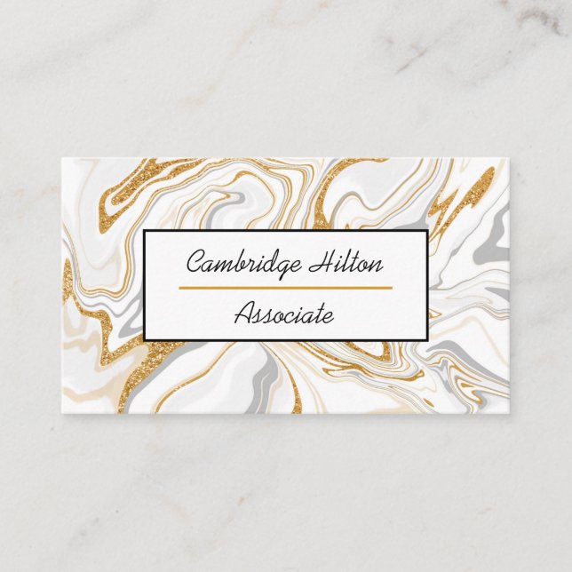 Guld, Vita och Grått Marble Swirls Visitkort (Framsida)