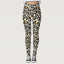 Guld, vita och svarta leoparder, tryck Leggings