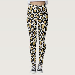 Guld, vita och svarta leoparder, tryck Leggings