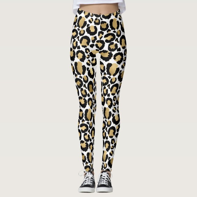 Guld, vita och svarta leoparder, tryck Leggings (Framsida)