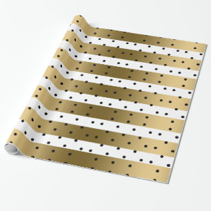 Guld & Vita Rand med svart Polka dots Presentpapper