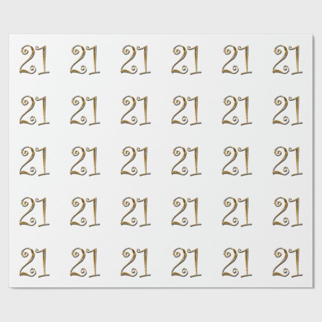 guld- vitelegant för 21st födelsedag presentpapper (Platt)