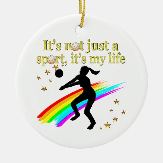 GULD VOLLEYBALL ÄR MIN LIVSMARK JULGRANSPRYDNAD KERAMIK (Framsidan)