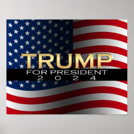 Guld w/Flagga Donald Trump för president 2016 Poster