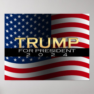 Guld w/Flagga Donald Trump för president 2016 Poster