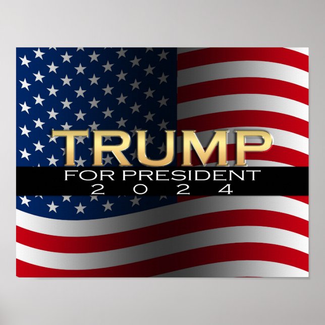 Guld w/Flagga Donald Trump för president 2016 Poster (Framsidan)