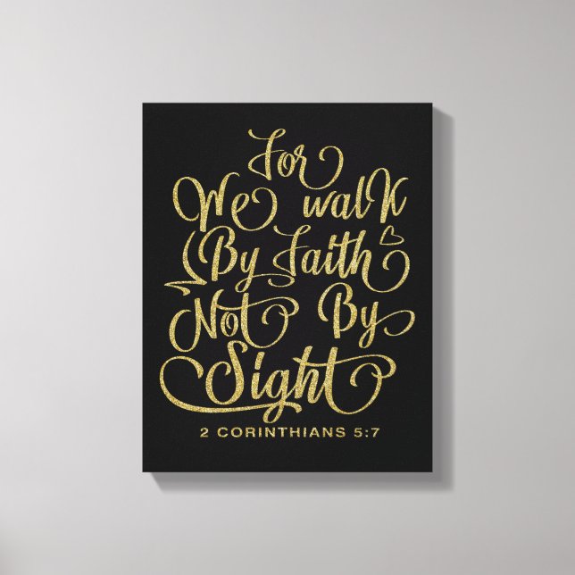 Guld Walk by Faith Bible Verse Canvastryck (Framsida)