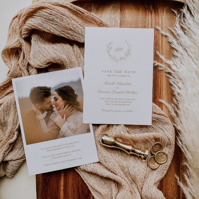 Guld Wandeans Monogram Photo Elegant bröllop Spara Datumet (Skapare uppladdad)