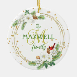 Guld WandeWhite Berries, Petunias och Kardinal Julgransprydnad Keramik