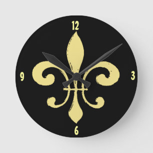 Guld Washout Fleur De Lis, lägg till namn Rund Klocka