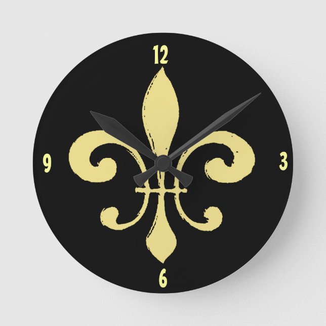 Guld Washout Fleur De Lis, lägg till namn Rund Klocka (Framsida)