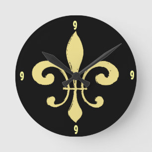 Guld Washout Fleur De Lis, lägg till nummer Rund Klocka