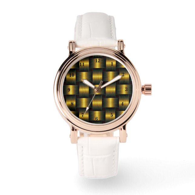 Guld Watch Golden Black Lattice Armbandsur (Framsida)