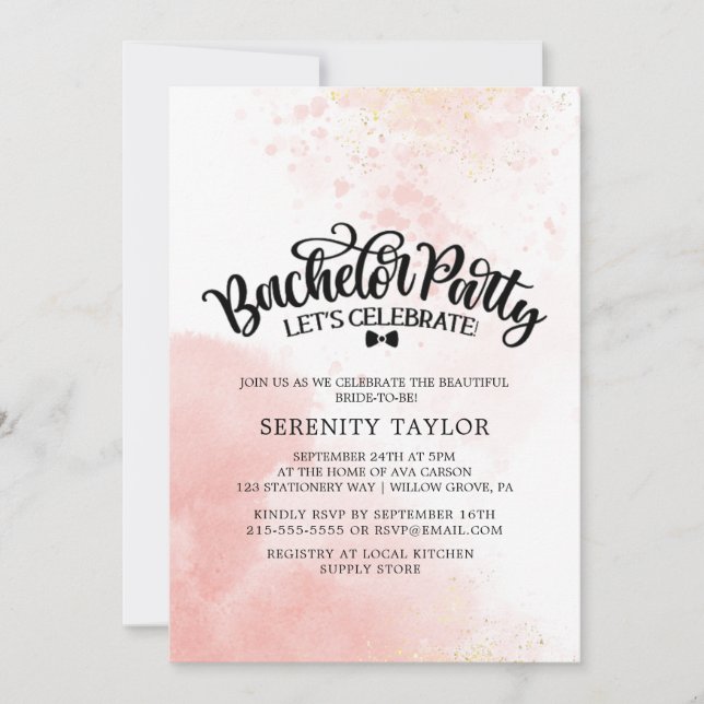  & Guld Watercolor Bachelorette Party Inbjudningar (Framsida)